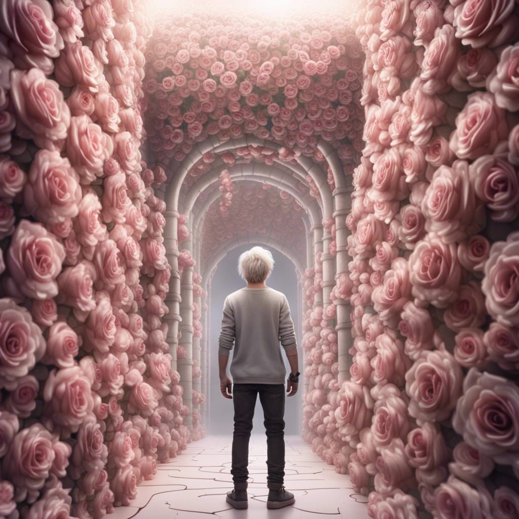 Rose Maze: Boy Amidst Floral Walls