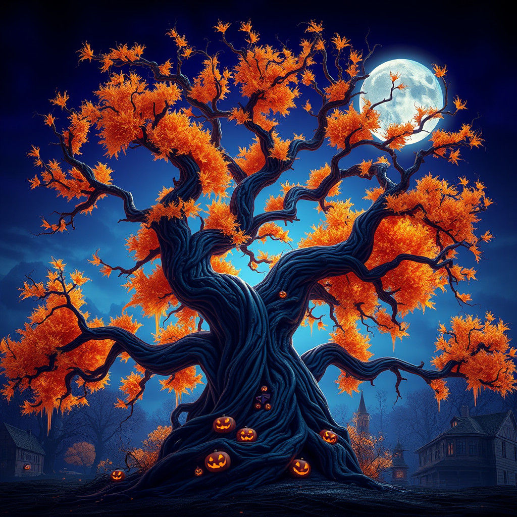 Glowing Halloween Tree in Fantasy Concept Art Style