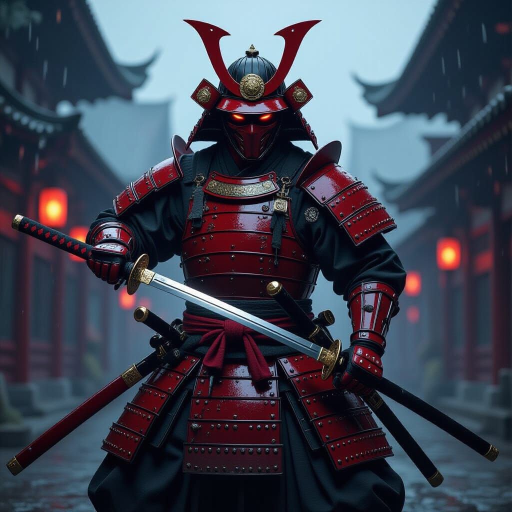 Crimson Samurai Warrior with Dark Katana