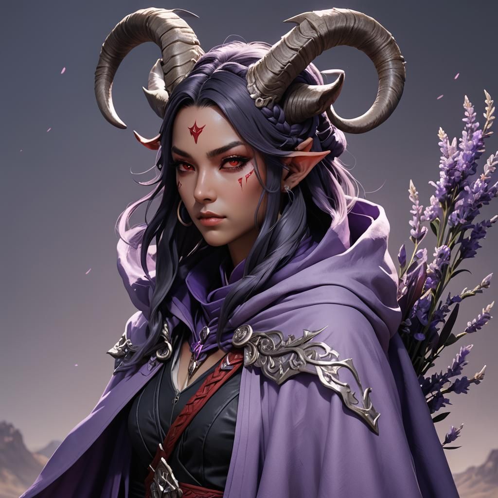 Lavender Tiefling Assassin in 3D Anime Art