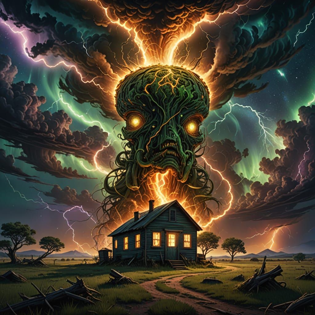 Bioluminescent Lightning Tornado Threatens Alien Outhouse