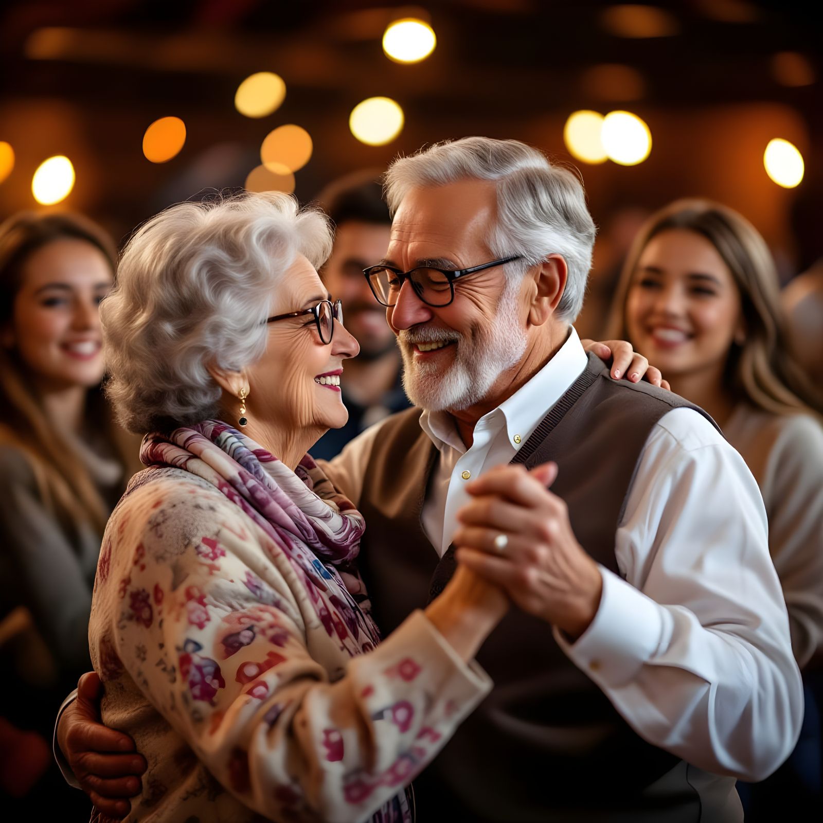 Elderly Couple Dancing: Realistic Color Portrait