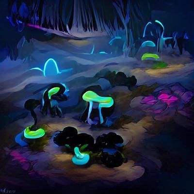 Bioluminescent Mushroom Forest with Neon Fog