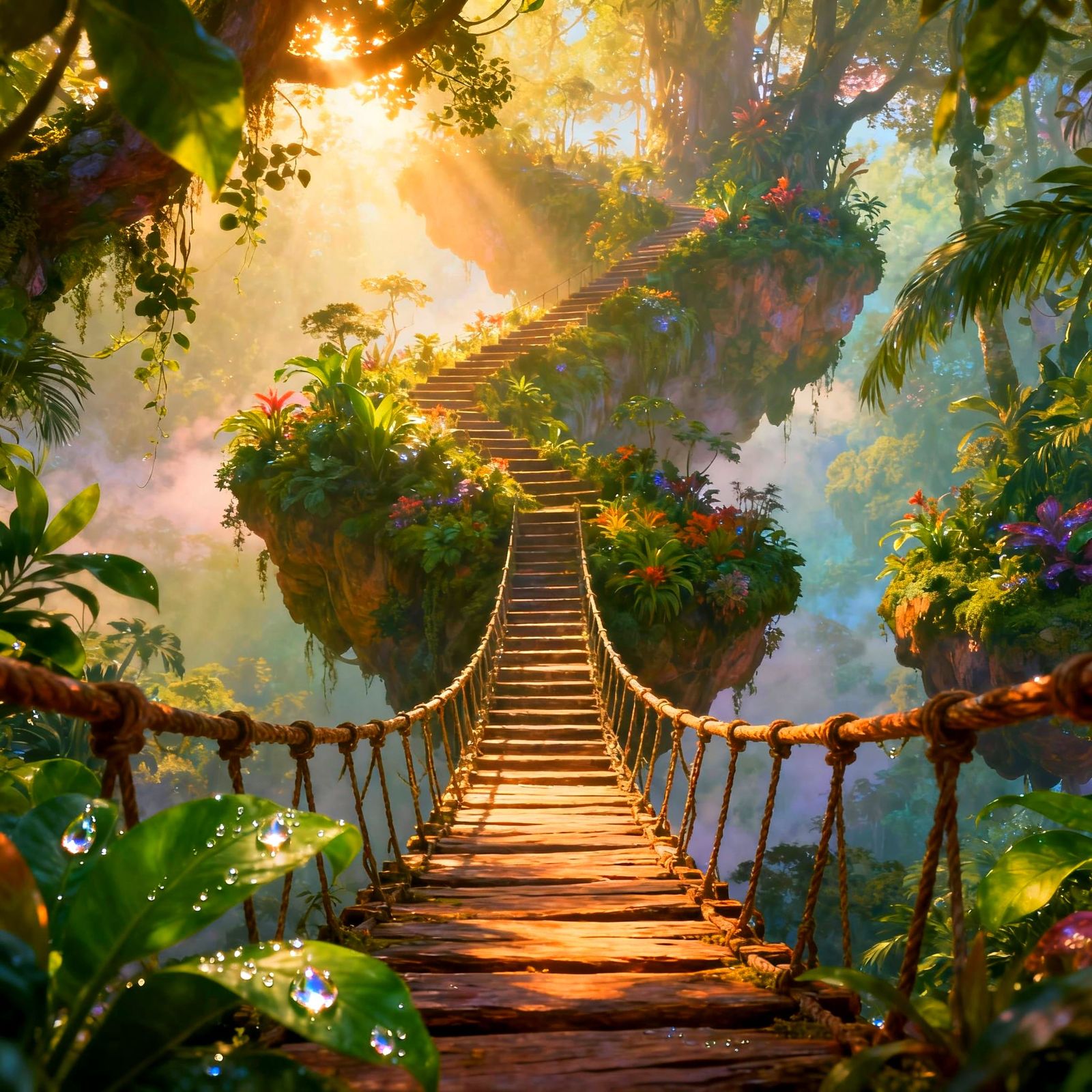 Floating Jungle Islands Stairway with Suspension Bridges