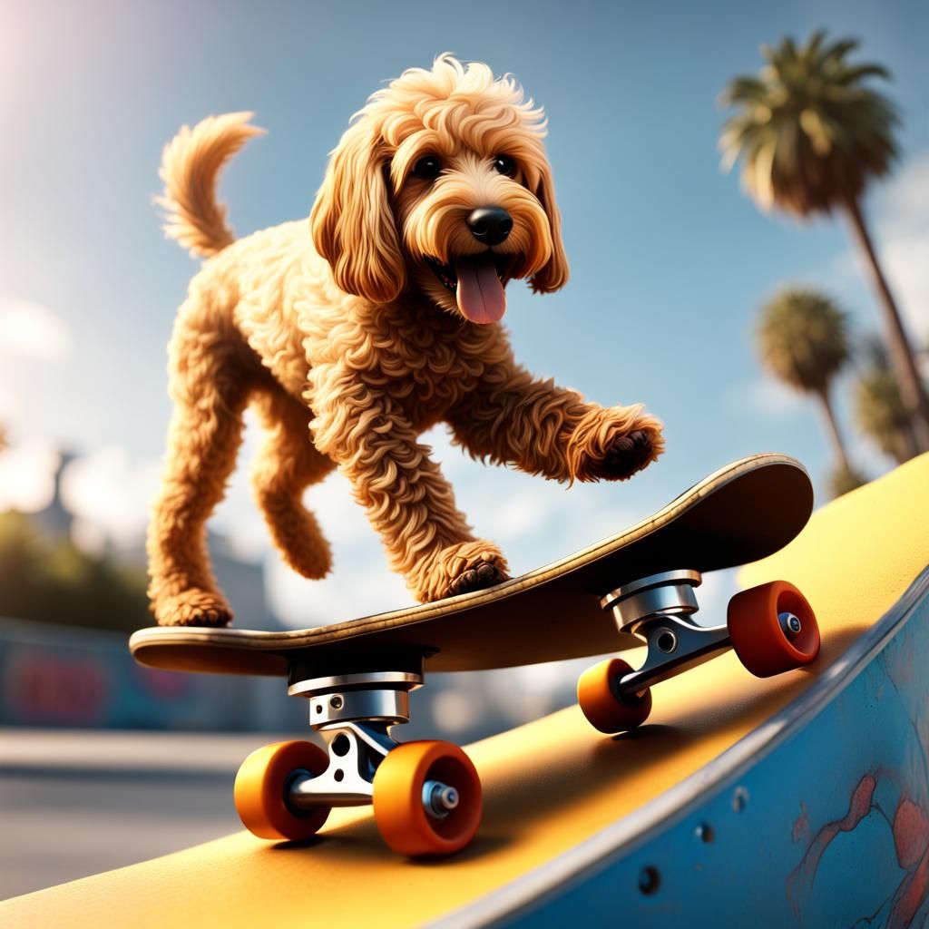 Golden Doodle Kickflip: Detailed Matte Painting