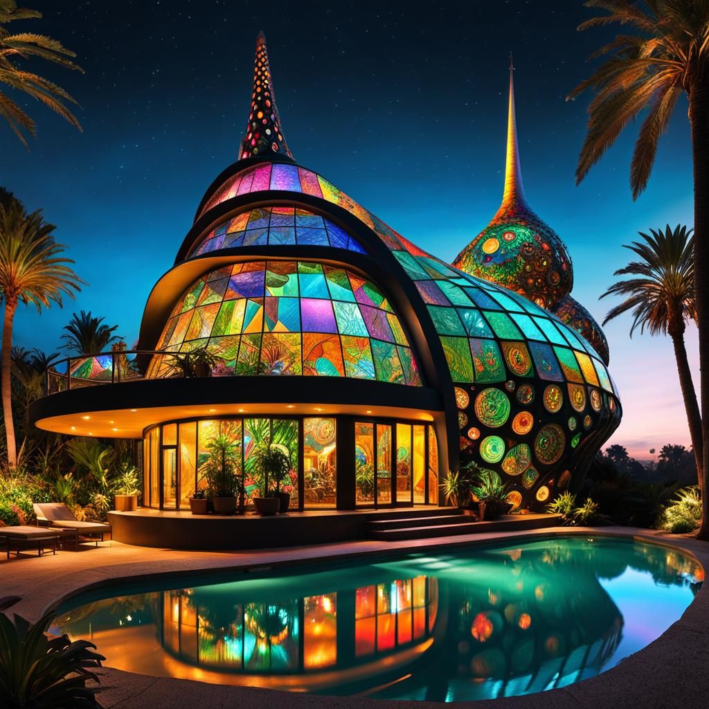 Futuristic Snail House on Jungle Planet in Psychedelic Art