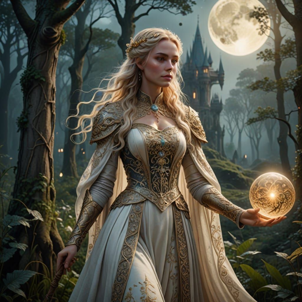 Ethereal Fantasy Maiden Under Full Moon