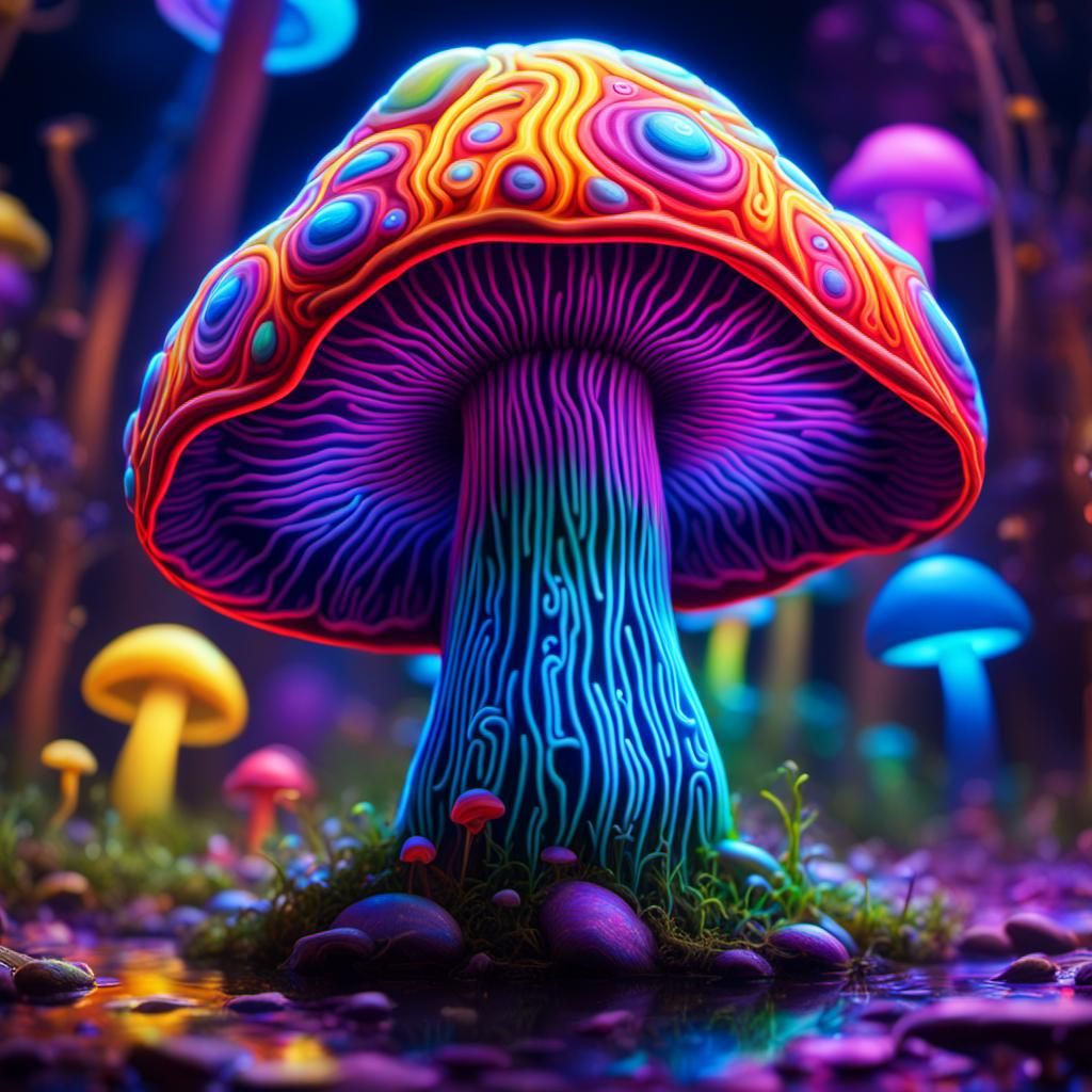 Neon Mushroom in Alex Grey Style