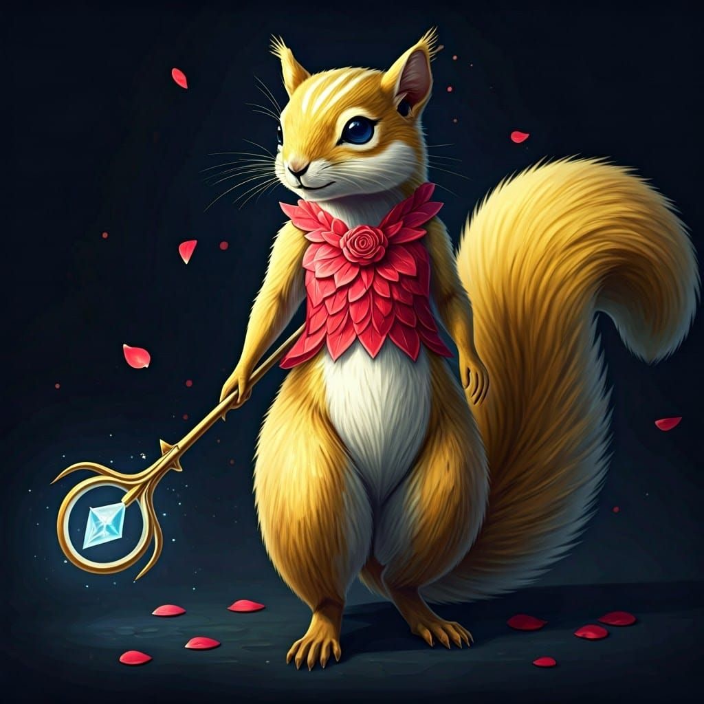 Sleek Golden Squirrel with Elegant Accessories in a Vibrant...