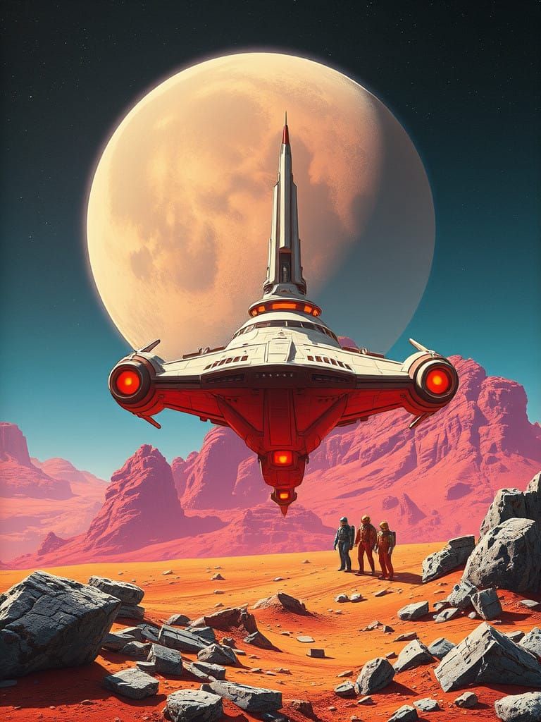 Retro-Futuristic Spaceship on Mars