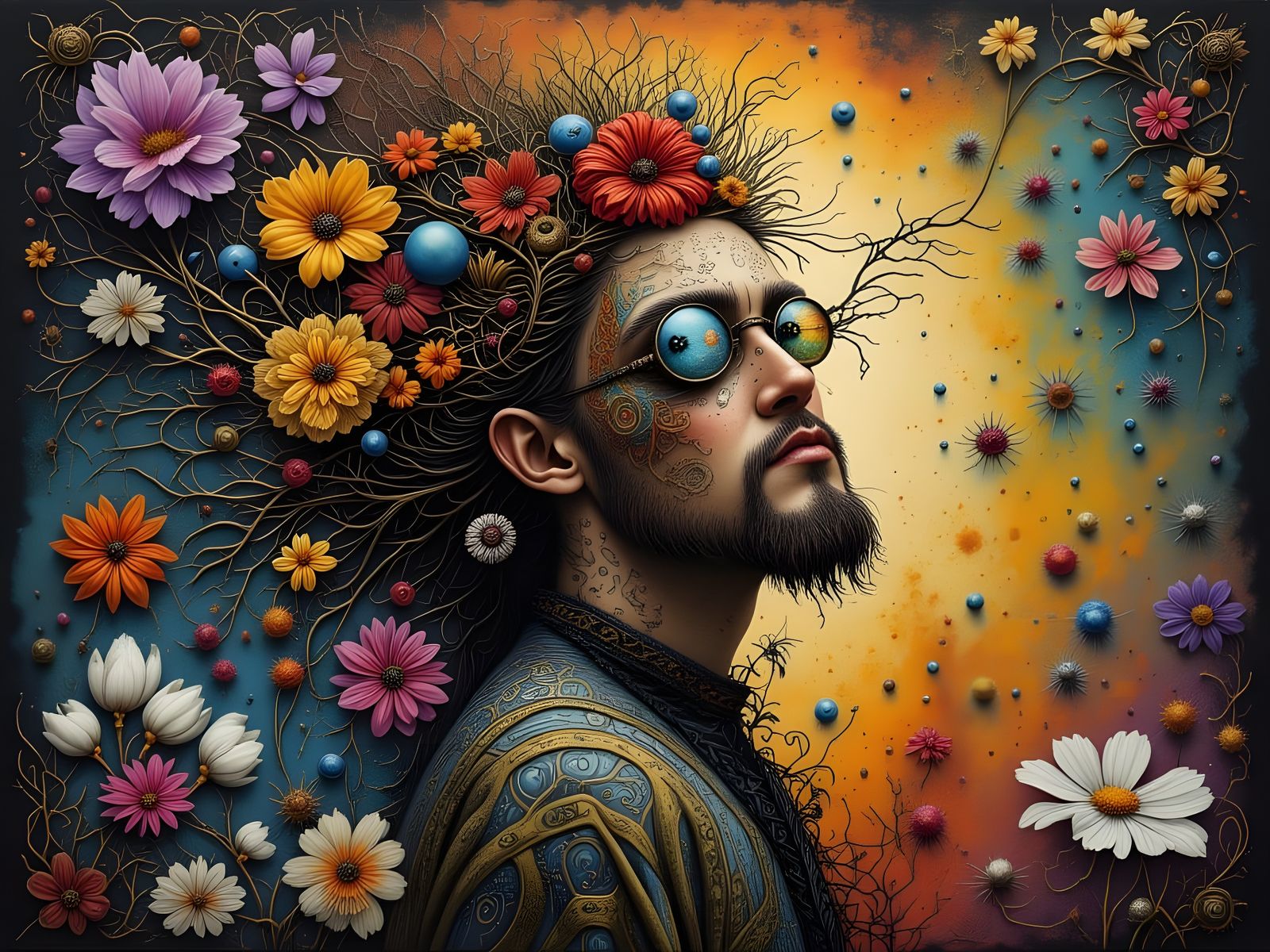 Bohemian Man in Mystical Floral Tapestry