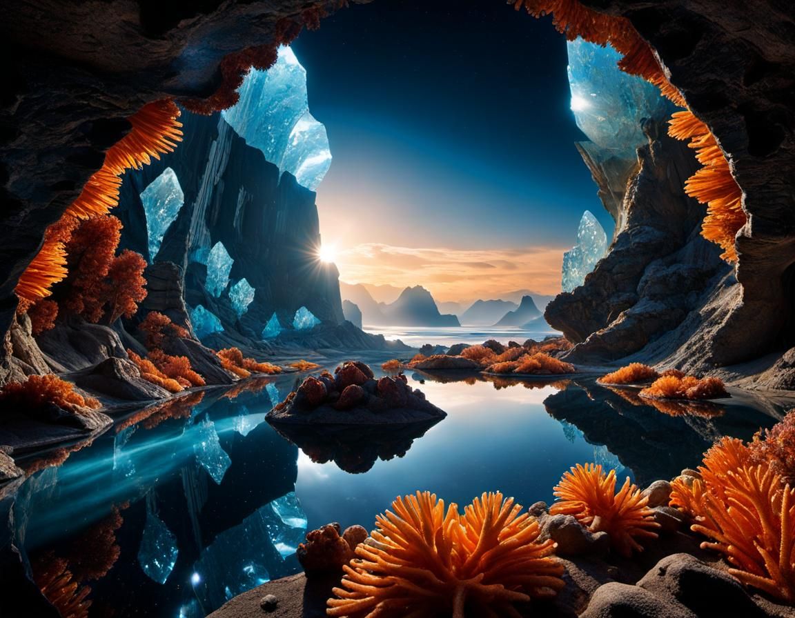 Crystal Coral Matrix with Organic Sculptures in Space