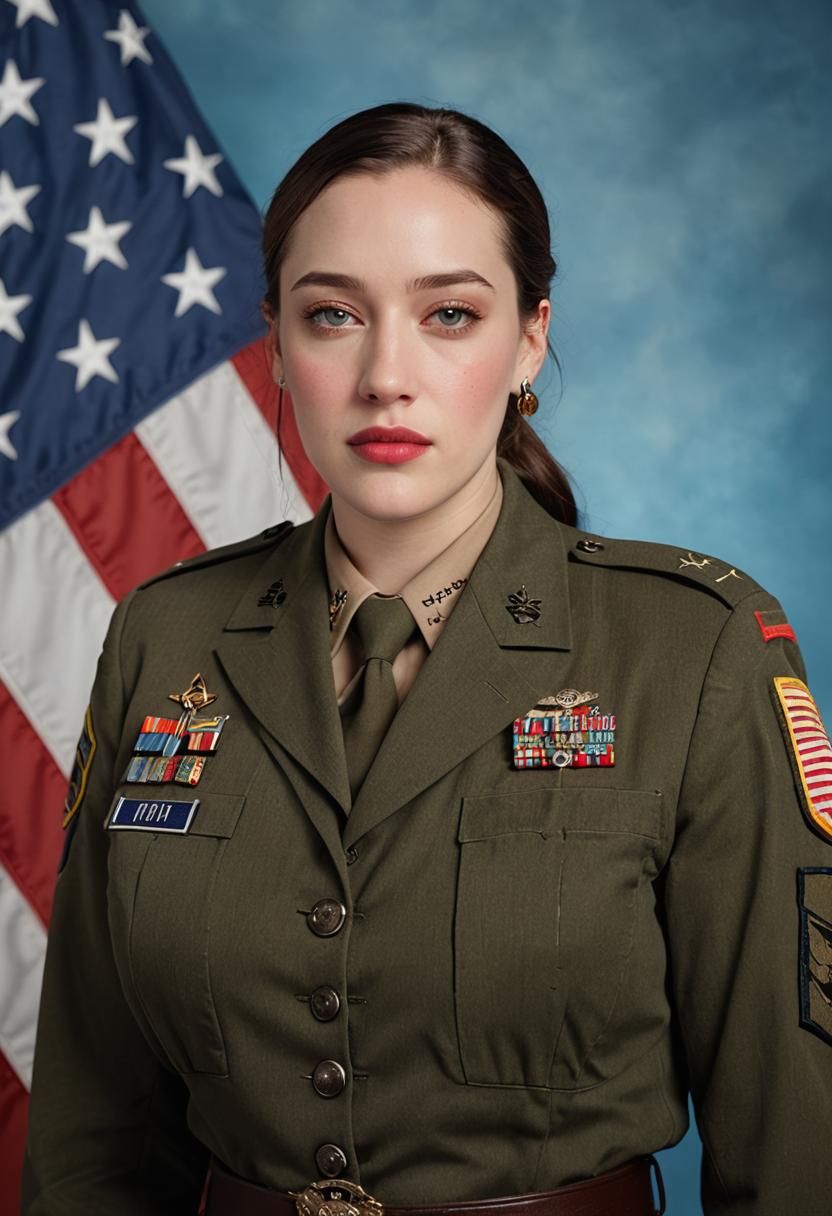 Kat Dennings Portrait in Military Uniform, 8K