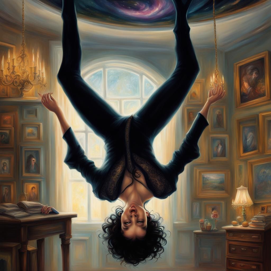 Ethereal Woman Hanging Upside Down, in Burton Style