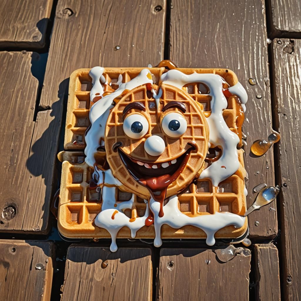 Whimsical Waffle Character Basking in Sunlight