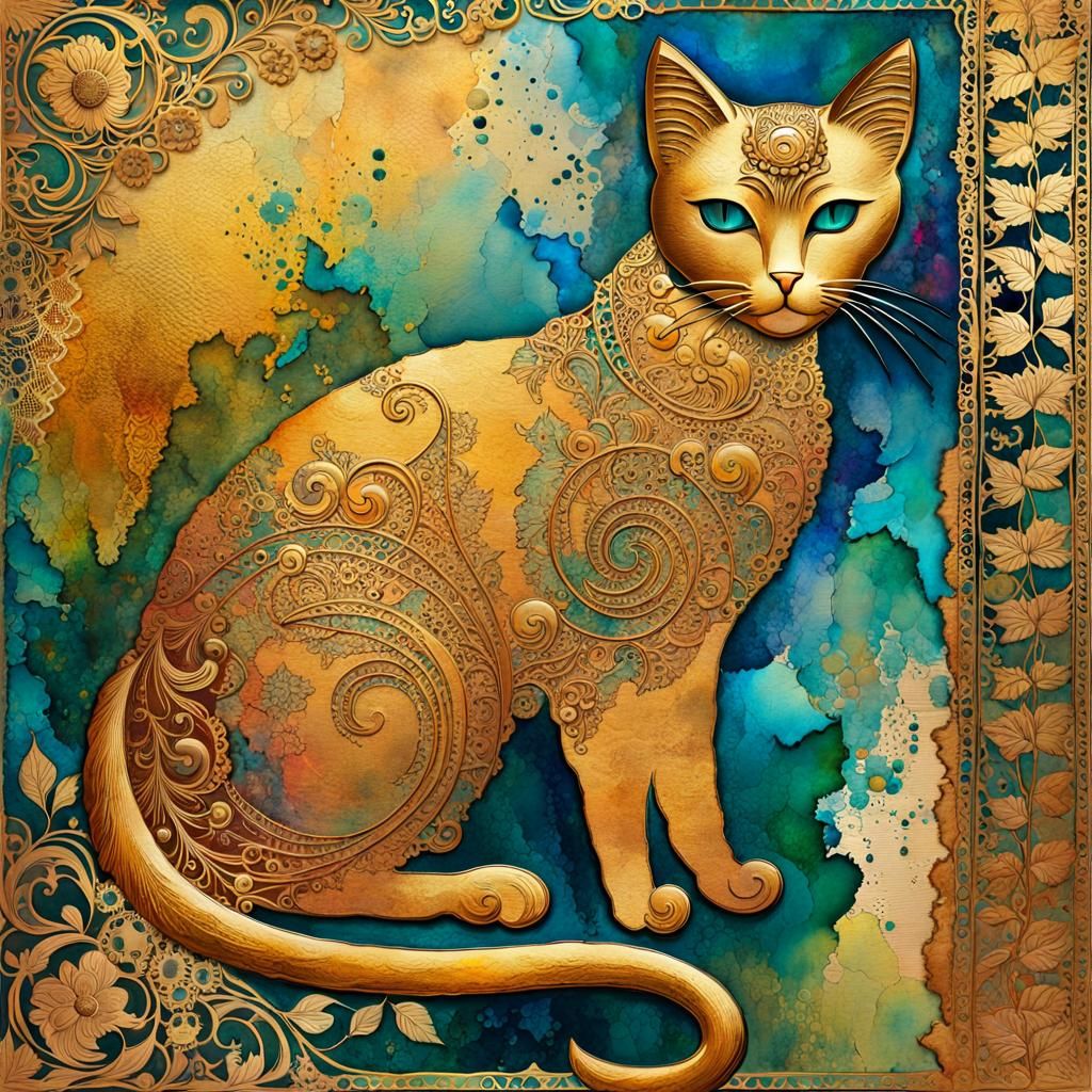 Abstract Art Cat with Vintage Watercolor Aesthetic