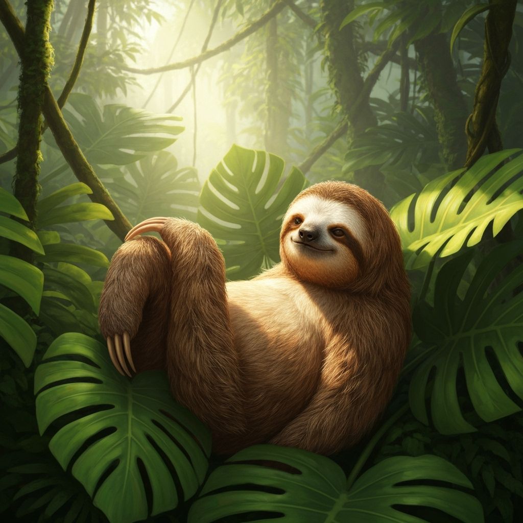 Photorealistic Sloth Lounging in Lush Rainforest