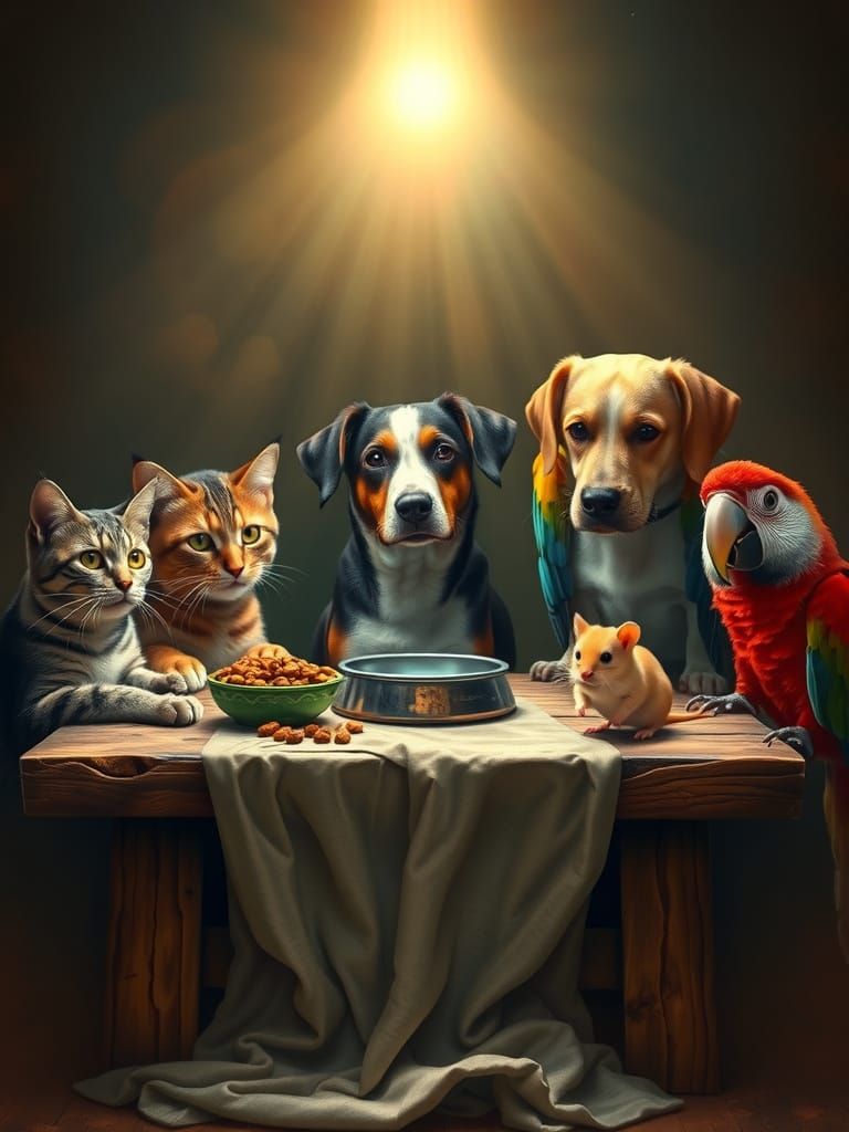 Whimsical Animal Gathering in Surrealist Style