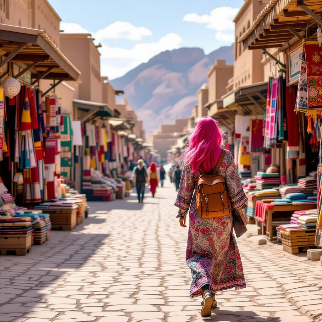 Pink Haired Woman Exploring the Silk Road