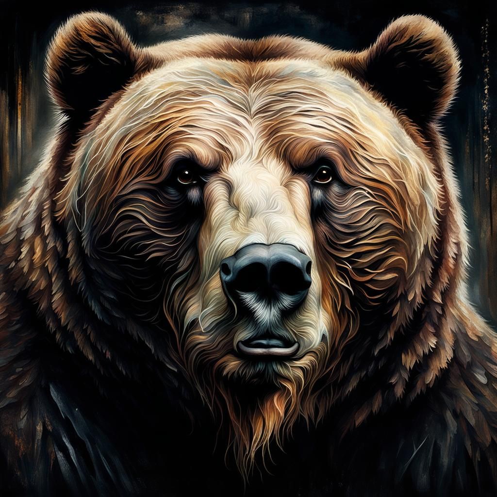 Demonic Cyborg Bear Portrait in Volcanic Hyperspace