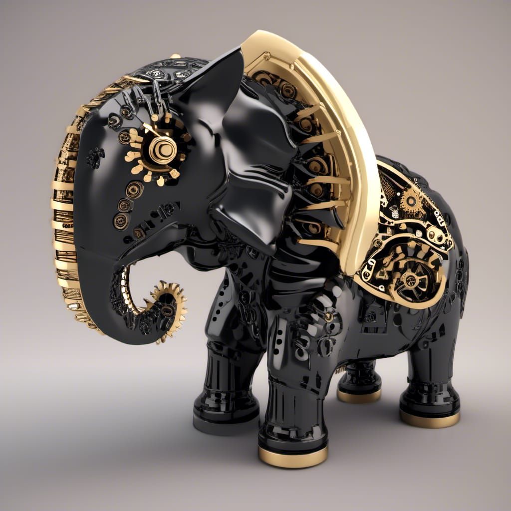 Majestic Black Marble Chess Elephant Figurine