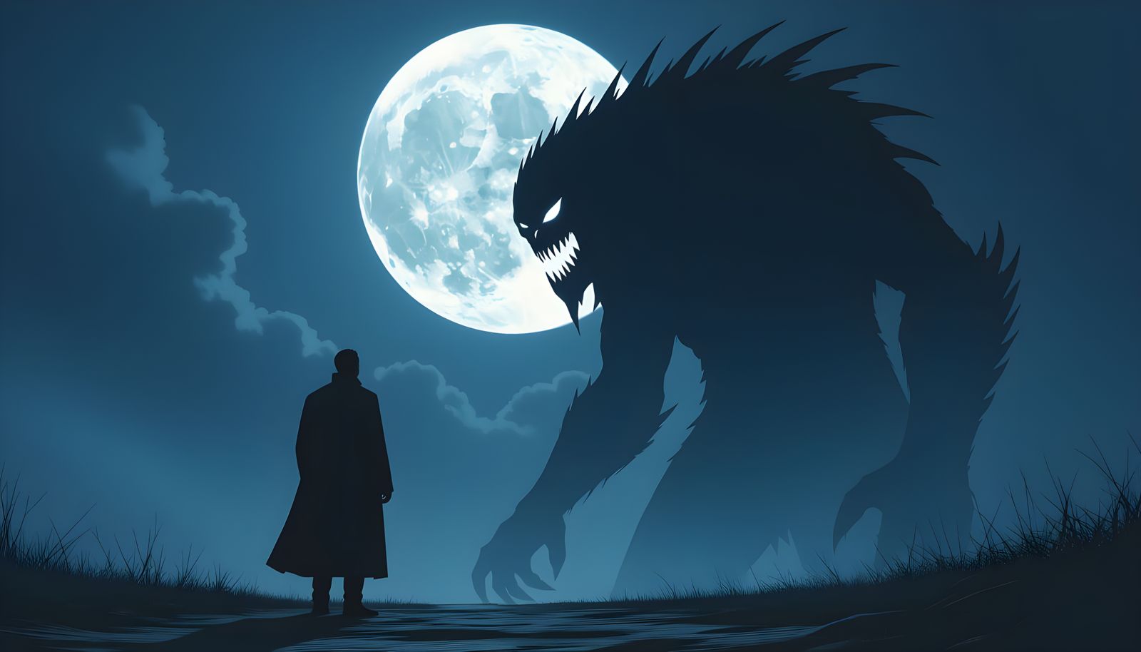 Man's Shadow Transforms into Monster Under Moon