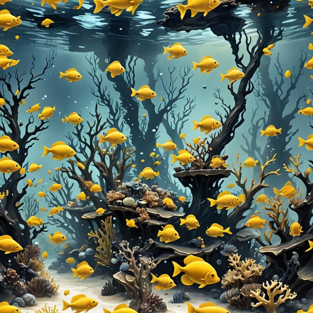 Underwater Shipwreck with Fish in Airbrush Style