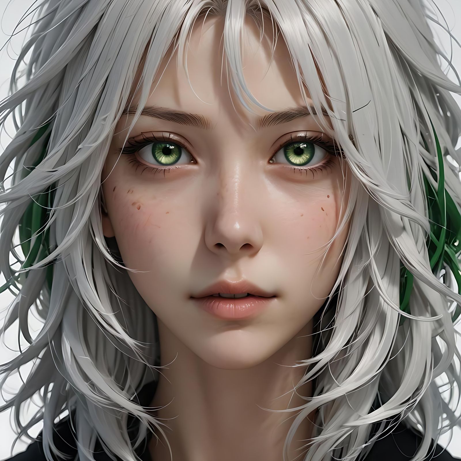 Anime Portrait with Green Eyes in 3D