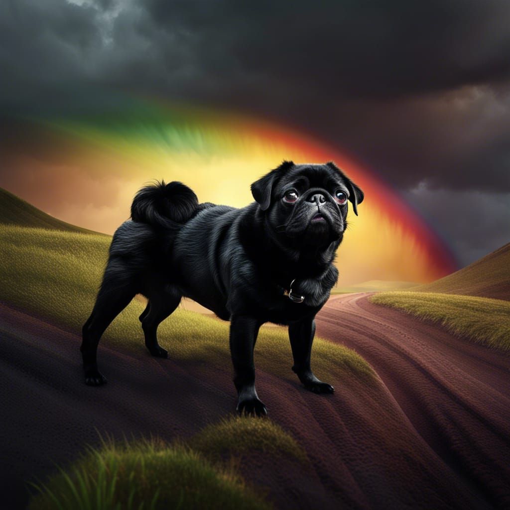 Black Pug at Rainbow's End: Digital Matte Painting