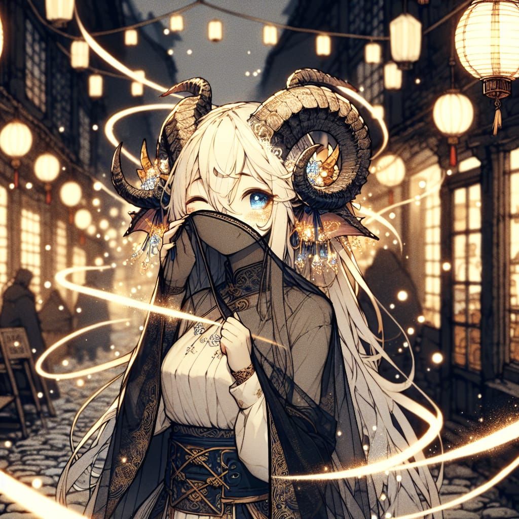 Dragon-Girl in Fantasy Marketplace, Anime Style