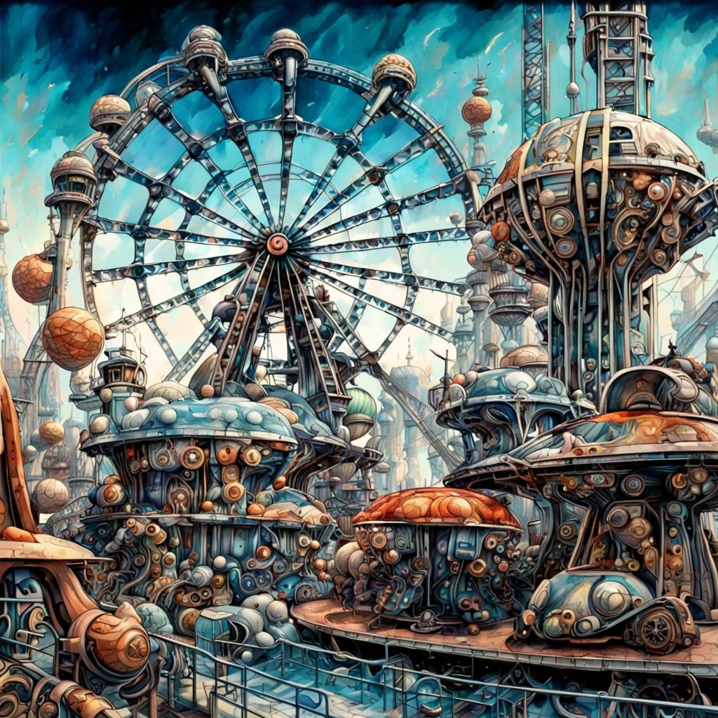 Biopunk Theme Park with Spaceships and Coasters