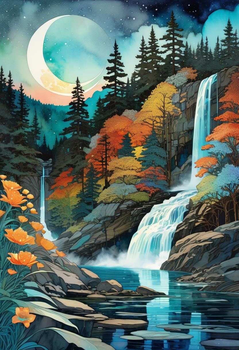 Moonstone Falls in Modern Art Nouveau Style