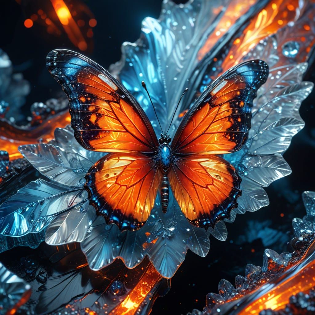 Surreal Butterfly: Ice Wing Meets Molten Lava