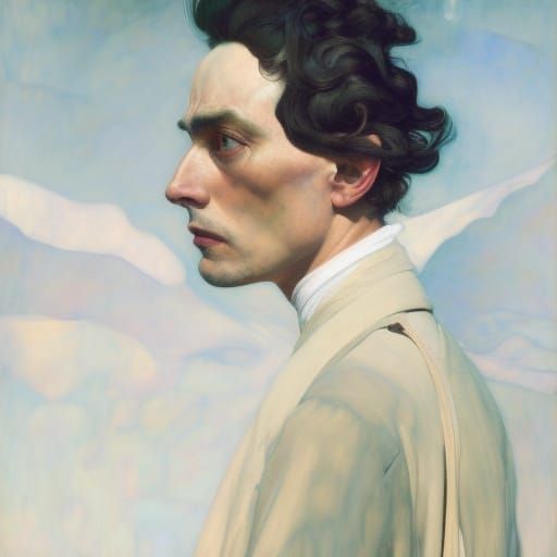 Intense Portrait Inspired by Schiele and Magritte