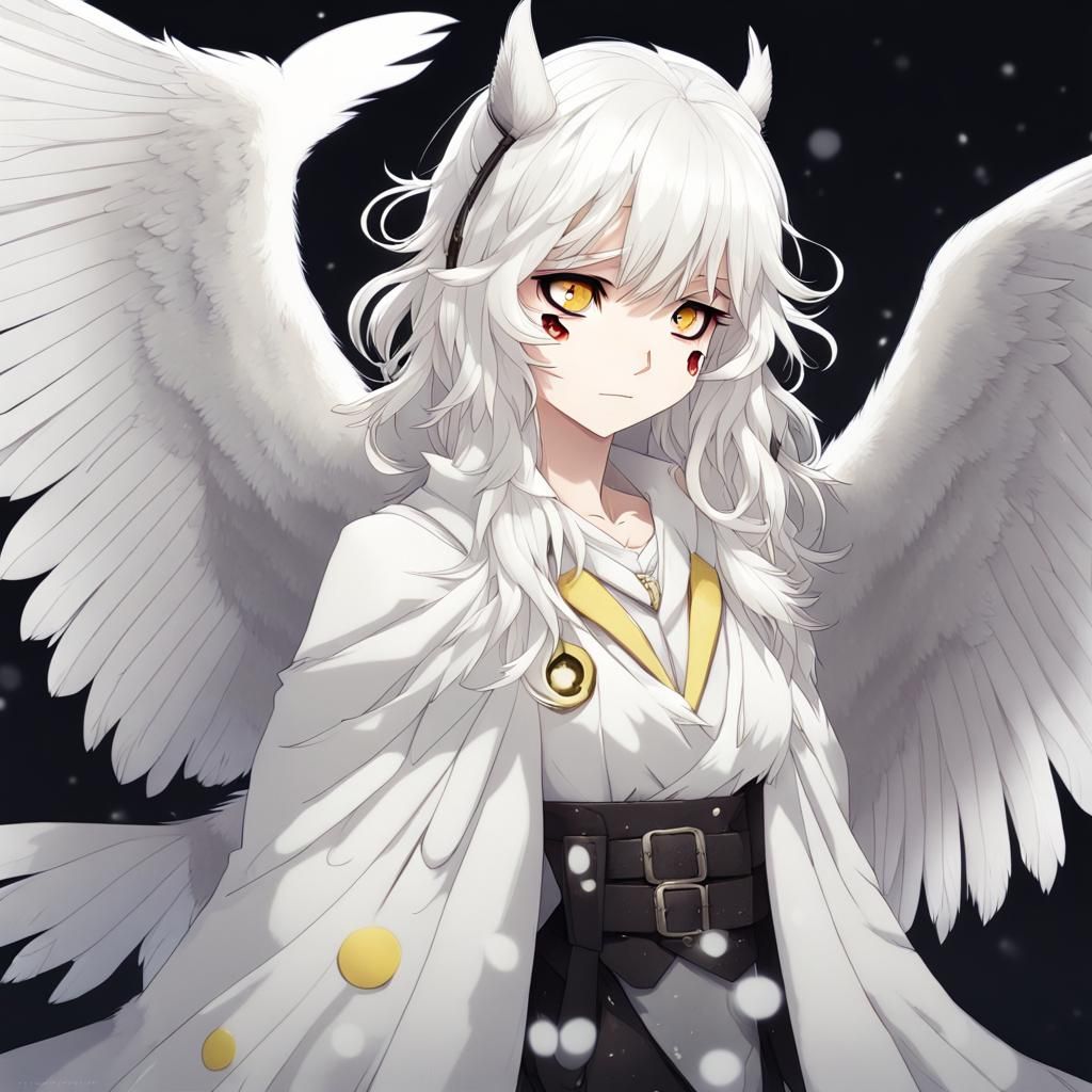 Anime Girl with Snowy Owl Features and Wings
