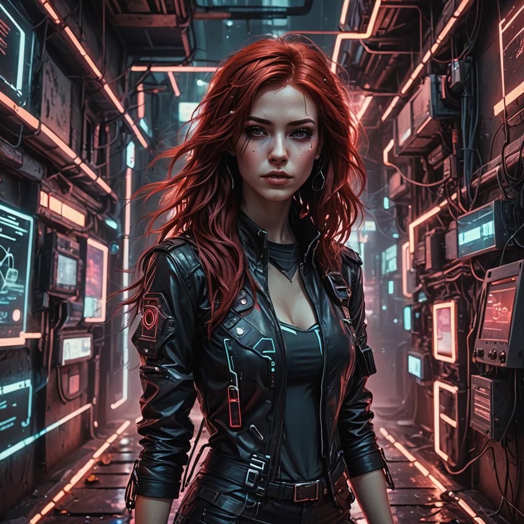 Cyberpunk Woman Dives Into Digital Realm