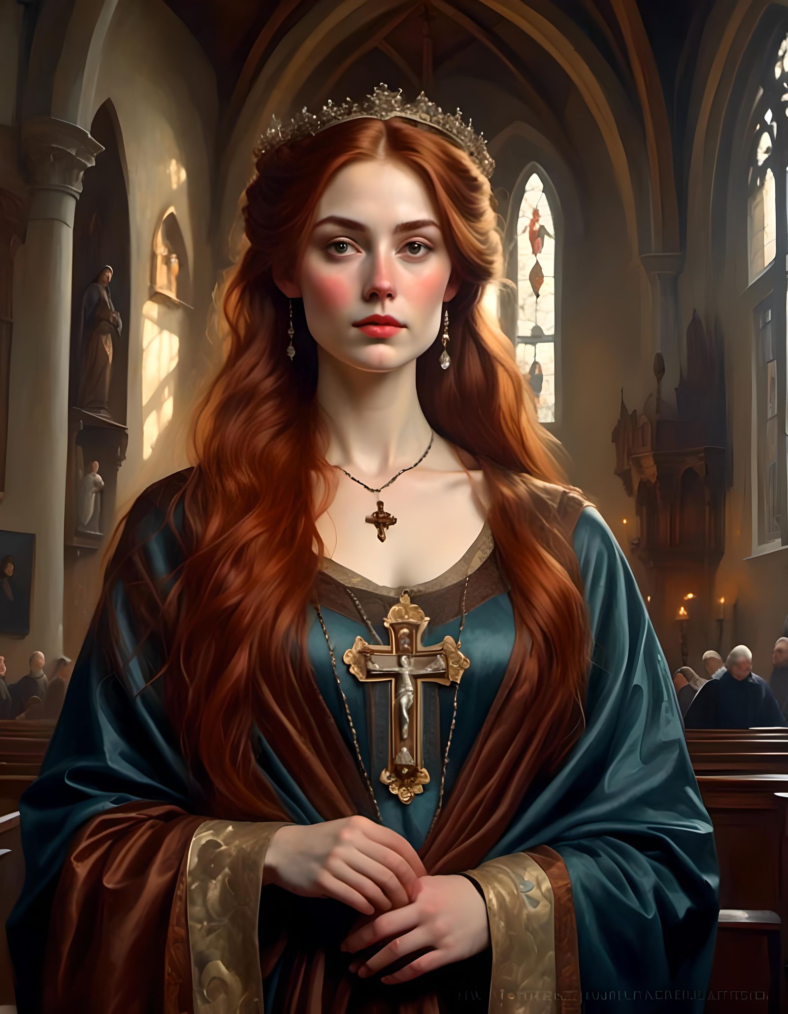 Victorian Woman in Chapel Portrait, Mystical Style