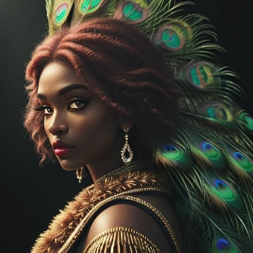 Peacock Haired Woman: Hyper-Realistic Digital Portrait