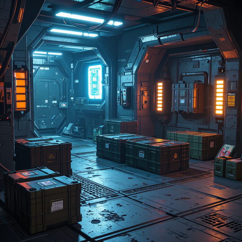 Futuristic Sci-Fi Military Drop Zone with Glowing Crates