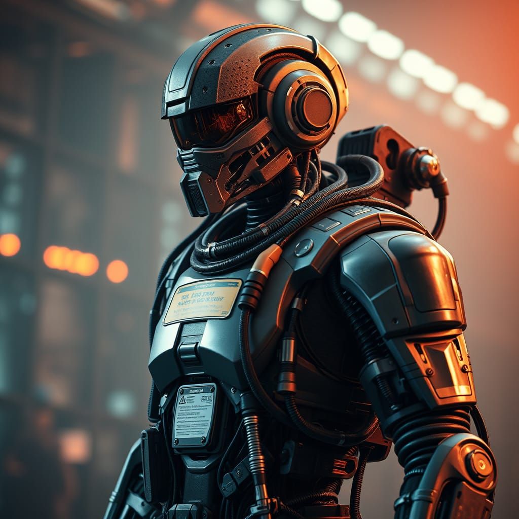 Cybernetic Humanoid in Futuristic Armor