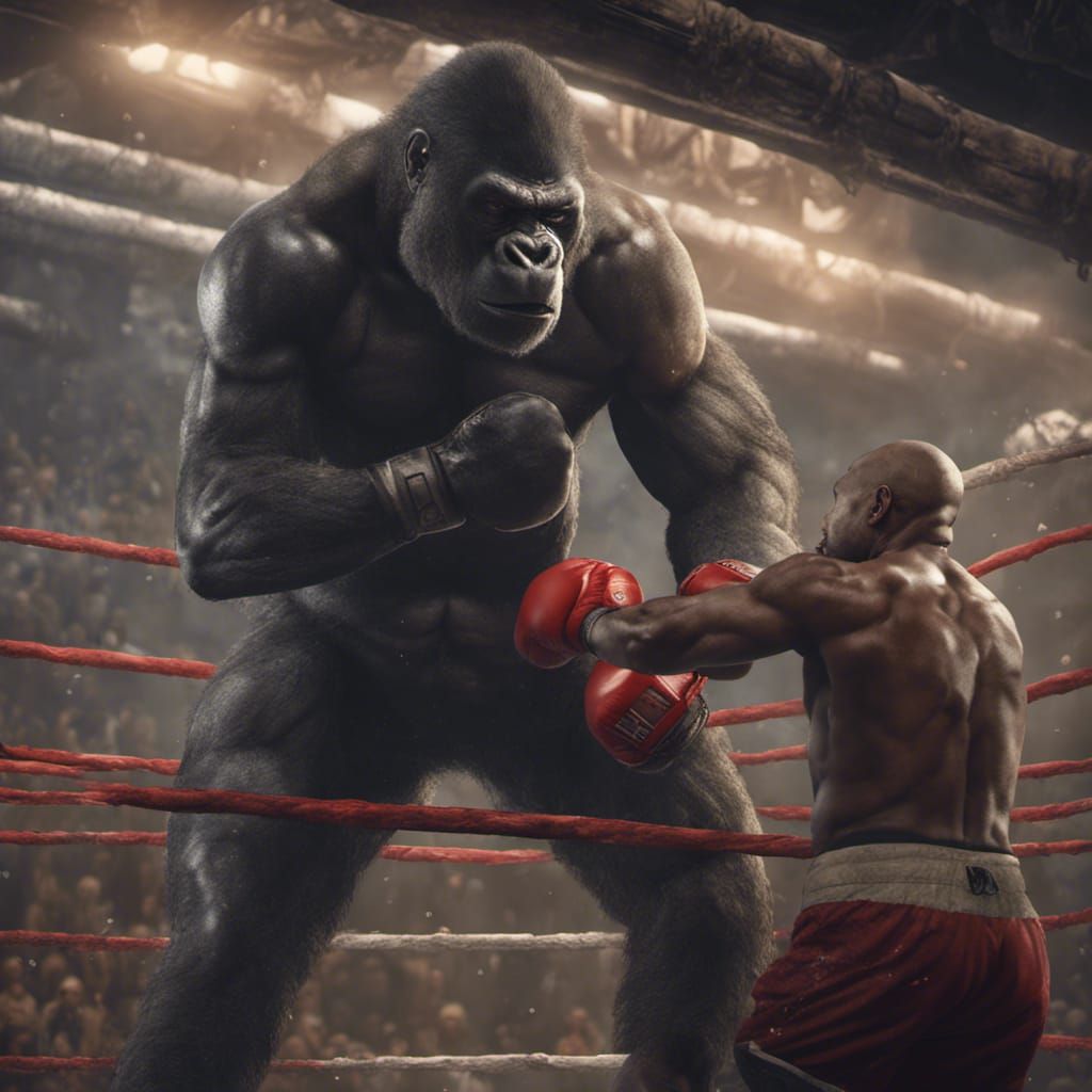Mike Tyson Boxing a Gorilla: Detailed Matte Painting