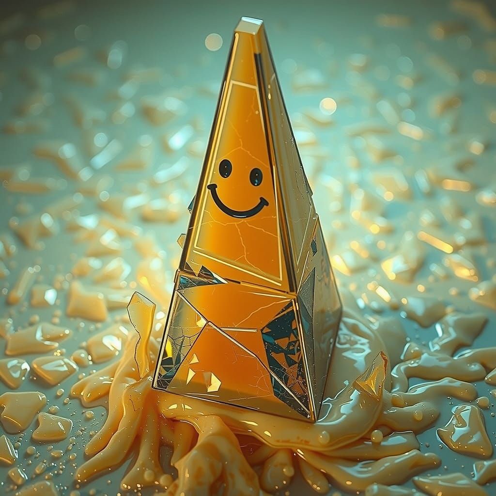 Hyperrealistic CGI Diorama of a Crumbling Cellophane Pyramid