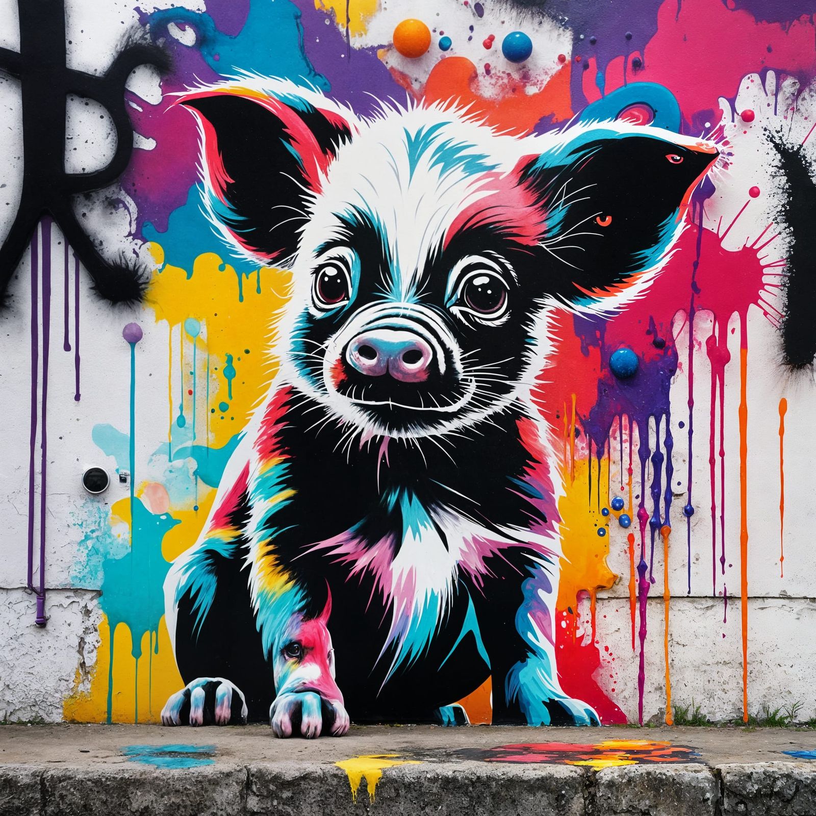 Graffiti Art of a Pig-Monkey Hybrid