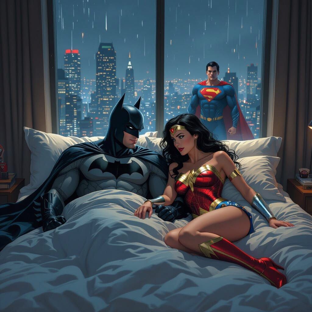 Batman and Wonder Woman in Cinematic Embrace