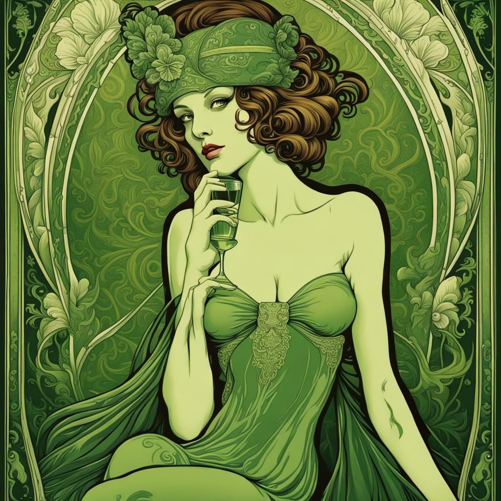 Art Nouveau Absinth Green Fairy Vintage Poster
