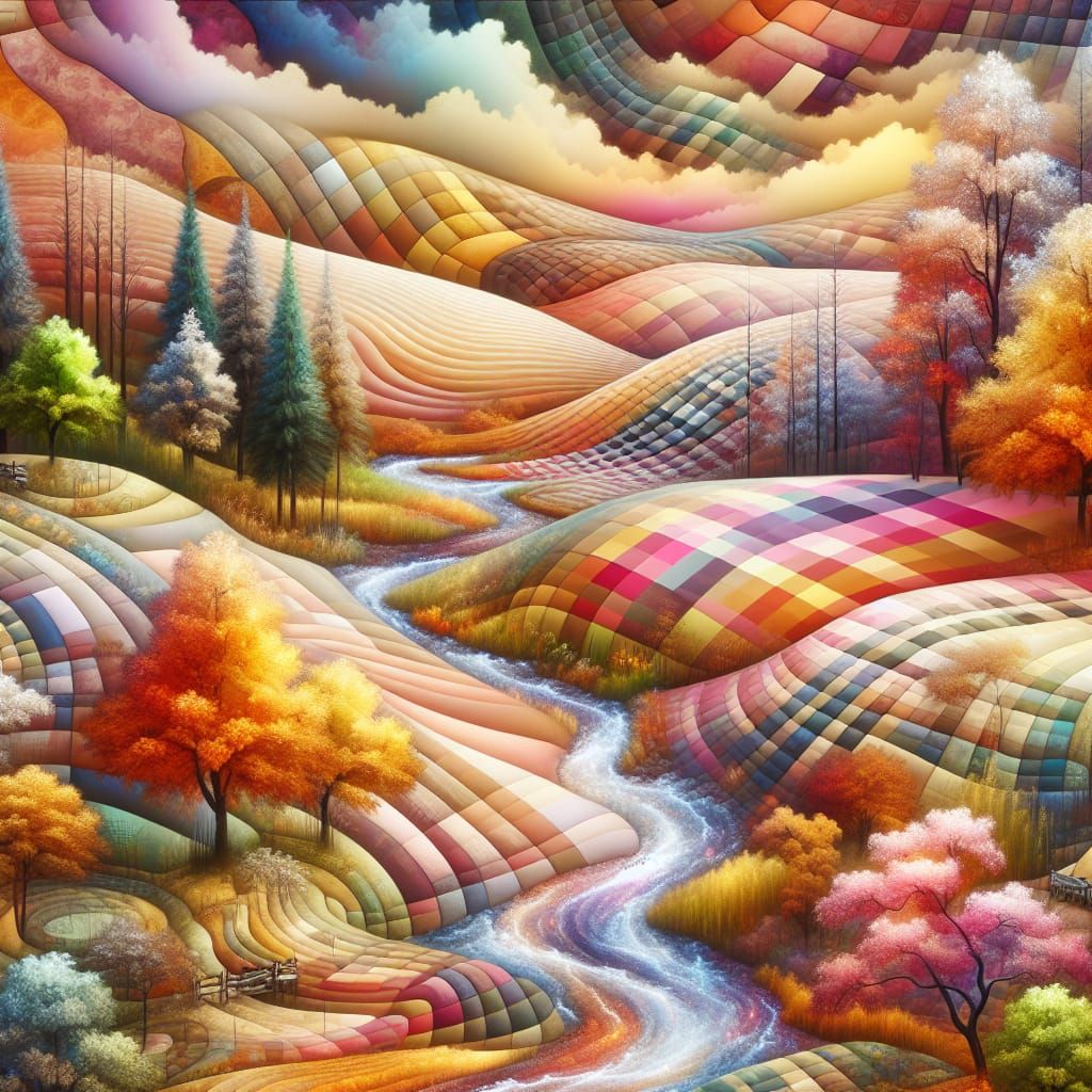 Surreal Gingham Autumn Dreamscape