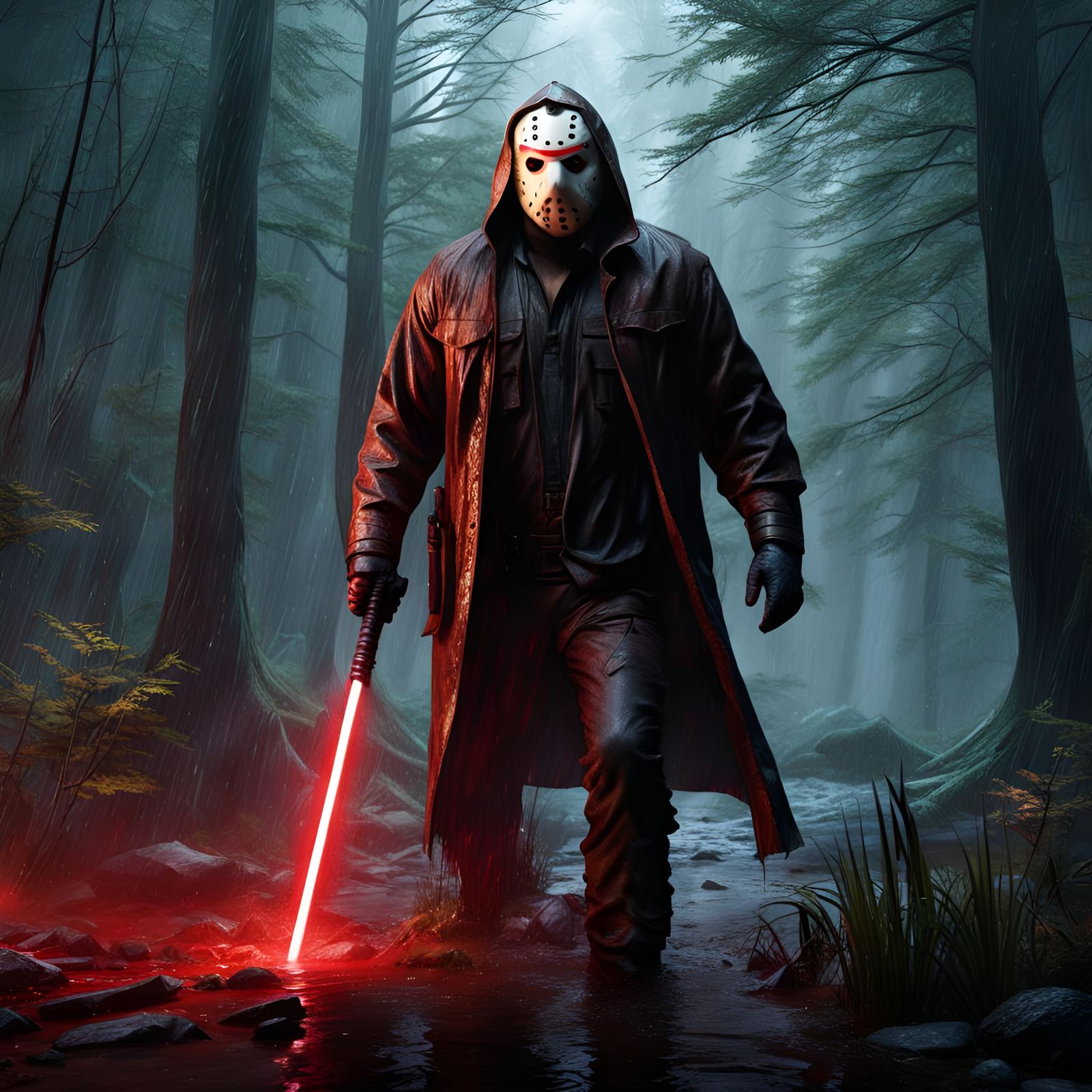 Jason Voorhees in Crystal Lake with Lightsaber