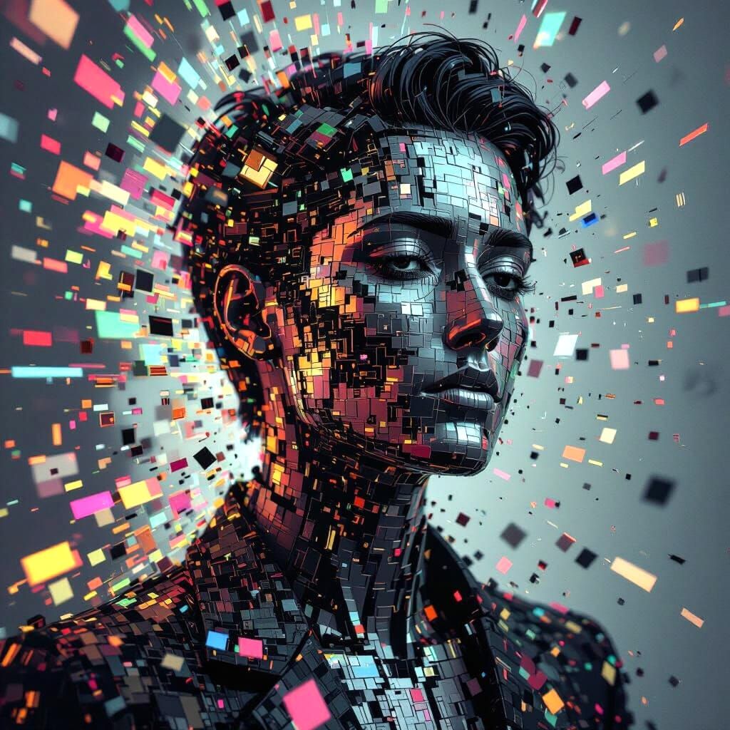 Glitch Portrait in Pop-Surrealism with Digital Confetti