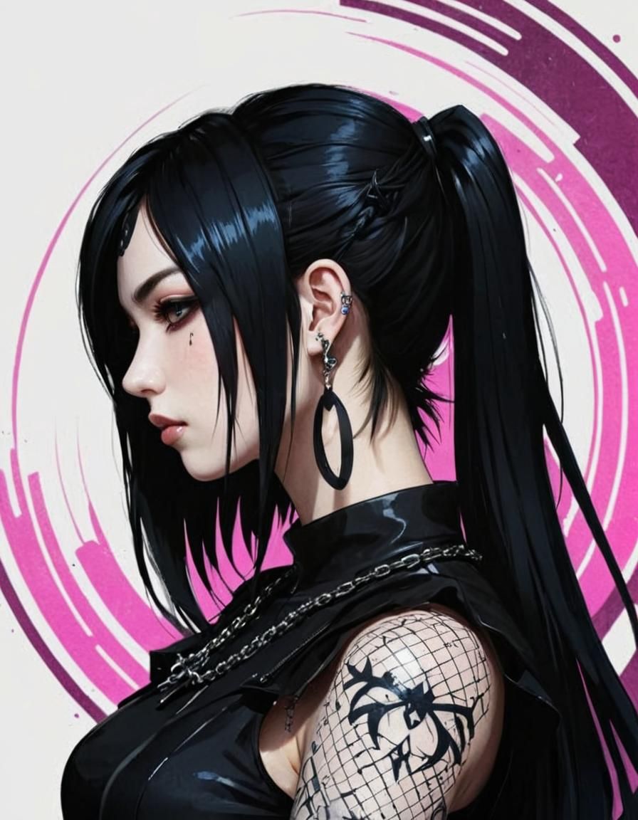 Edgy Goth Anime Girl with Piercings