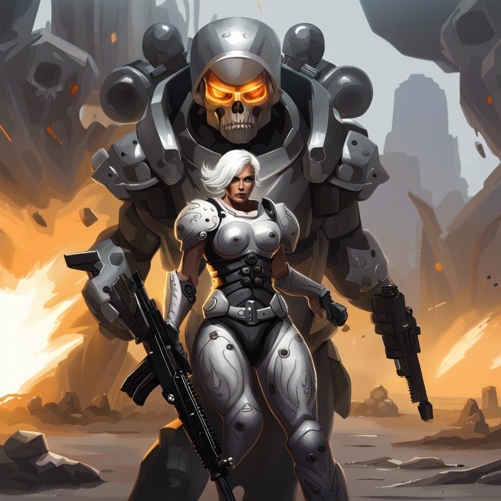 Saintly Warrior Woman in Combat Armor, Digital Art